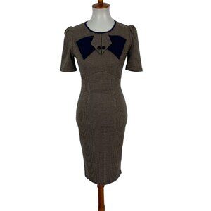 Vfemage Knit Dress Small Brown Blue Short Sleeve NWT Bodycon Office Vintage